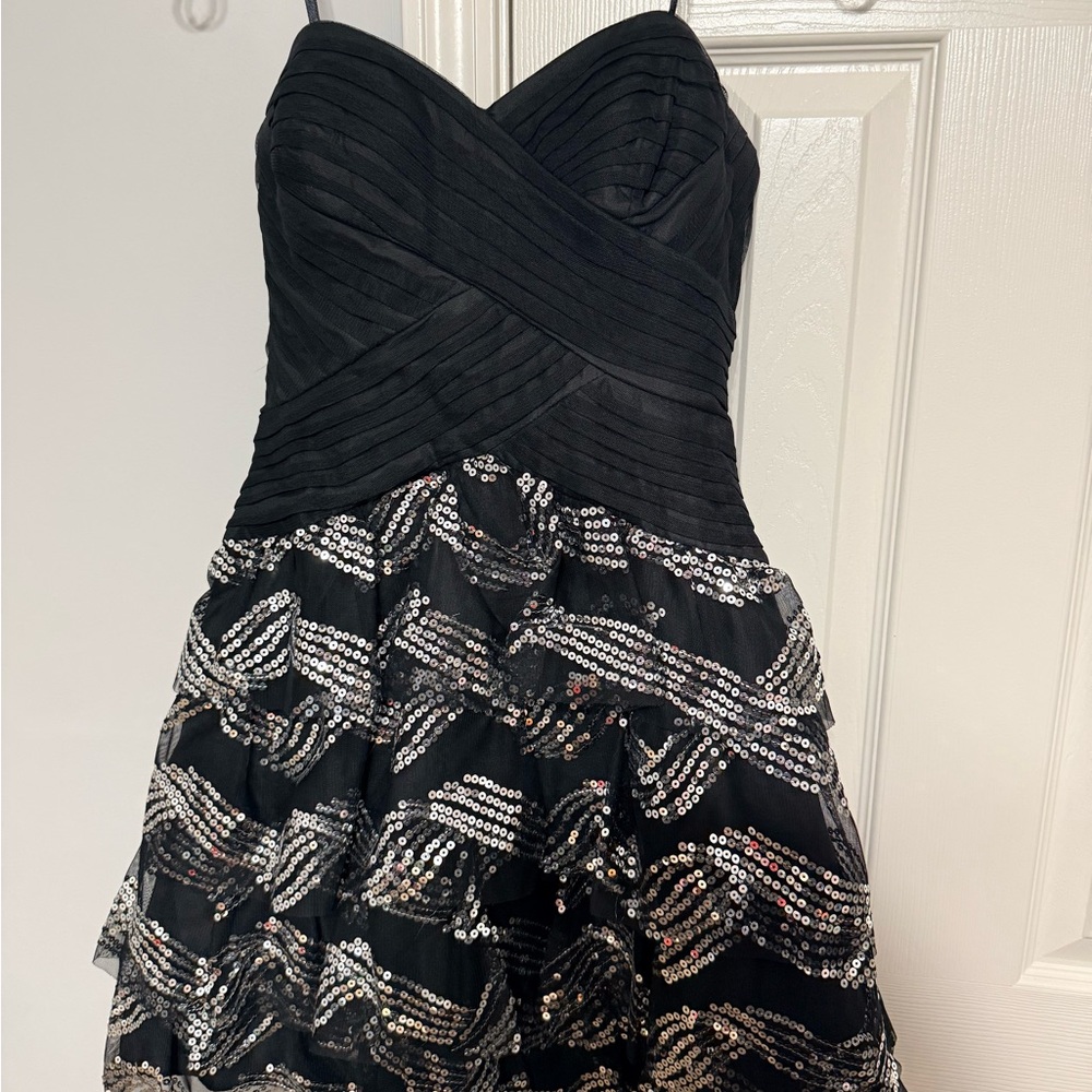 Stacy Sklar Black Strapless Dress with Silver Sequins